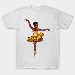 Ballerina in yellow dress- brown skin ballerina T-Shirt